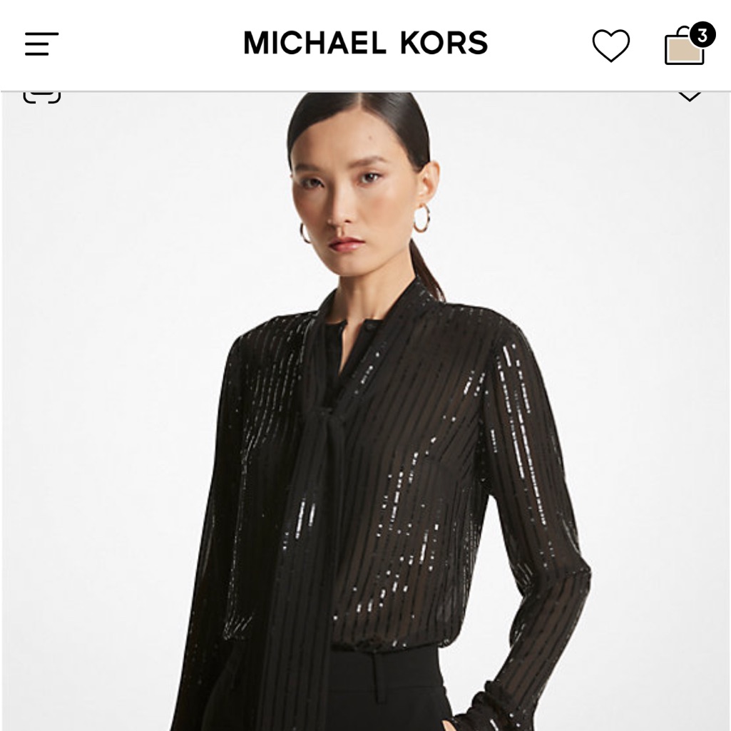 Michael Kors Pinstripe Sequined Georgette Tie-Neck Blouse